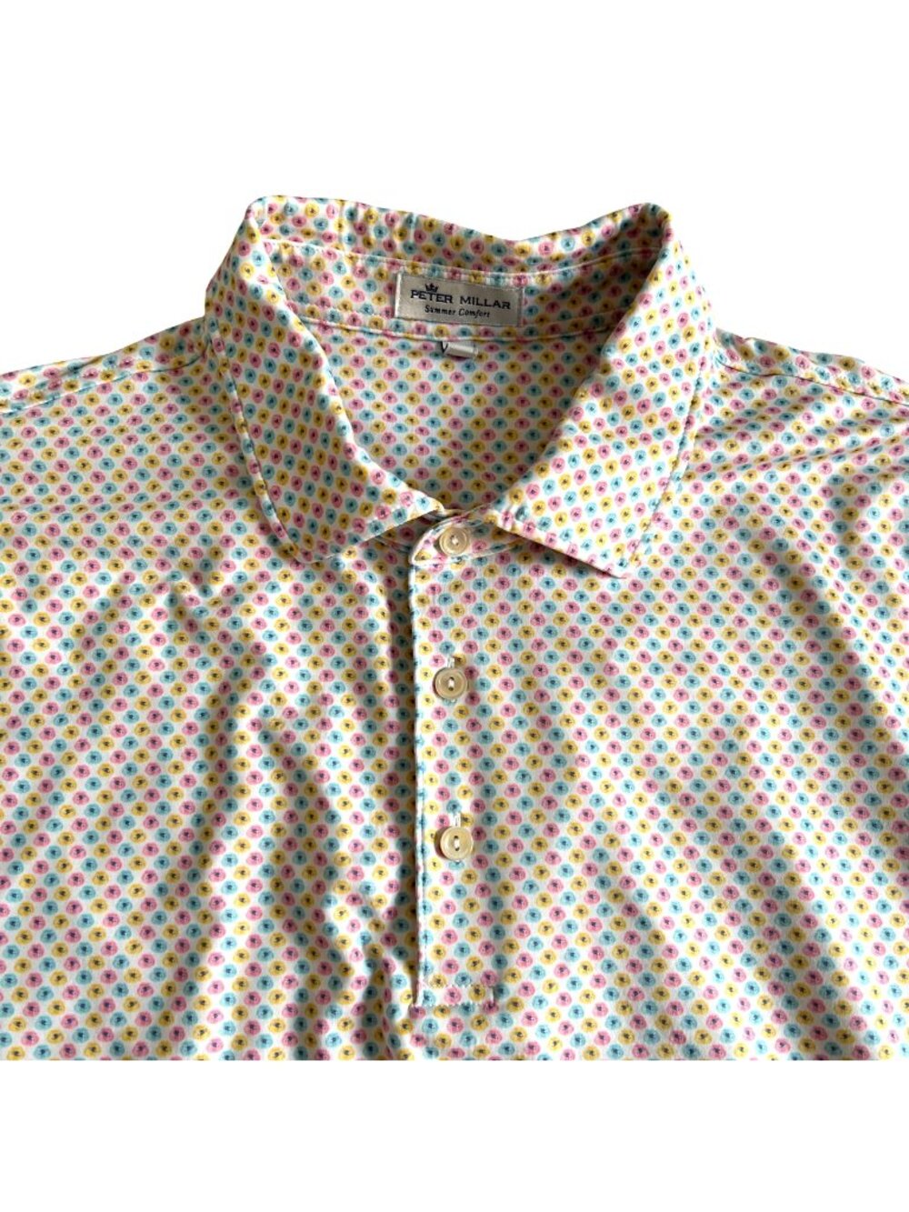 Peter Millar Men's Sz L Summer Comfort Golf Polo Polka Dot Pelican Marsh Logo